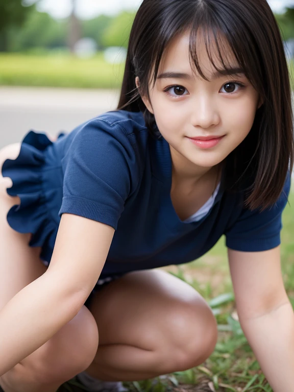 super highest quality、masterpiece、ultra high resolution、written boundary depth、(Photoreal:1.4)、(award winning photos、信じられないほどのmasterpiece:1.3) 、(perfect body shape)、detailed and complex、Digital single-lens reflex camera、(background person blur:1.1)、open your legs, raise your legs , (smile:0.7), (((lift up the skirt、lift up your skirt yourself))), sailor suit、(highly detailed skin), ((small breasts、without bulging))