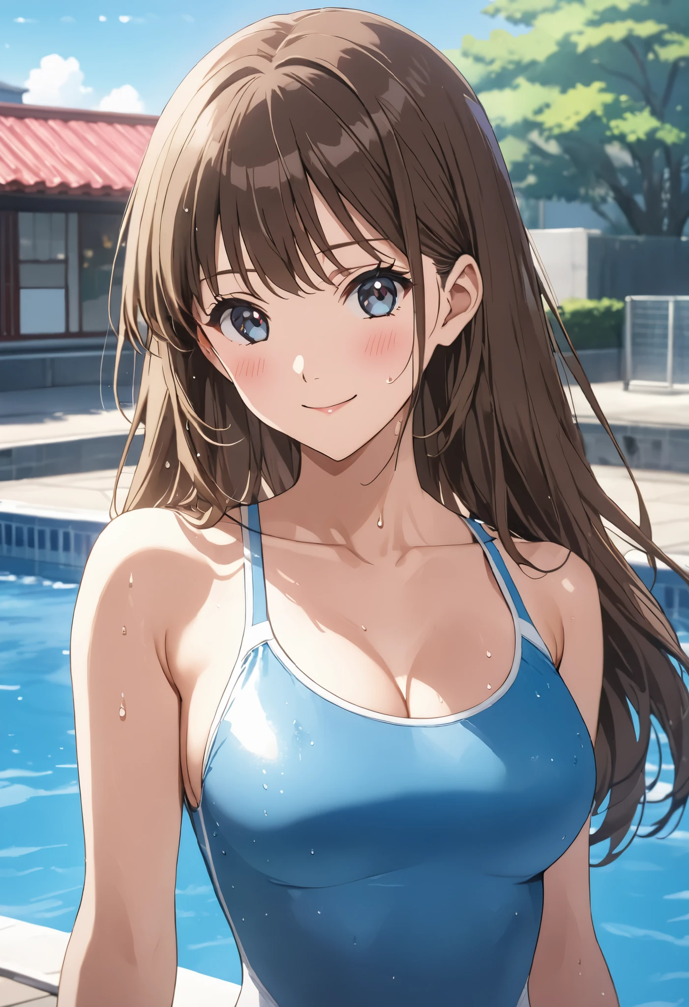 (LittorioCasualKC, (masterpiece)), ((best quality)), (ultra-detailed), ((extremely detailed)), 4K, (8K), best quality, 1girl, , (perfect anatomy:1.3), (five fingers), , (beautiful detailed hair), (((world-class quality))), photorealistic, extremely detailed, high resolution, (((detailed shaded pretty face))), house wife, (mature lady), solo, beautiful detailed eyes, ((glowing detailed skin and hair)), white-skinned, shiny skin((((gleaming skin)))),in heat, full-face blush,, thigh, ((sagging breasts)), arched back, sit astride, BREAK LittorioCasualKC, (Casual) , competition swimsuit BREAK, skindantation, perspired BREAK pool