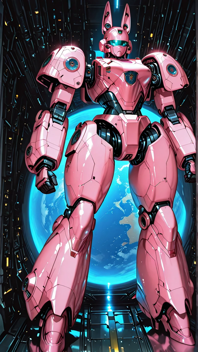 Yellow and pink metallic rabbit robot detailed curvy and bulky - SeaArt AI