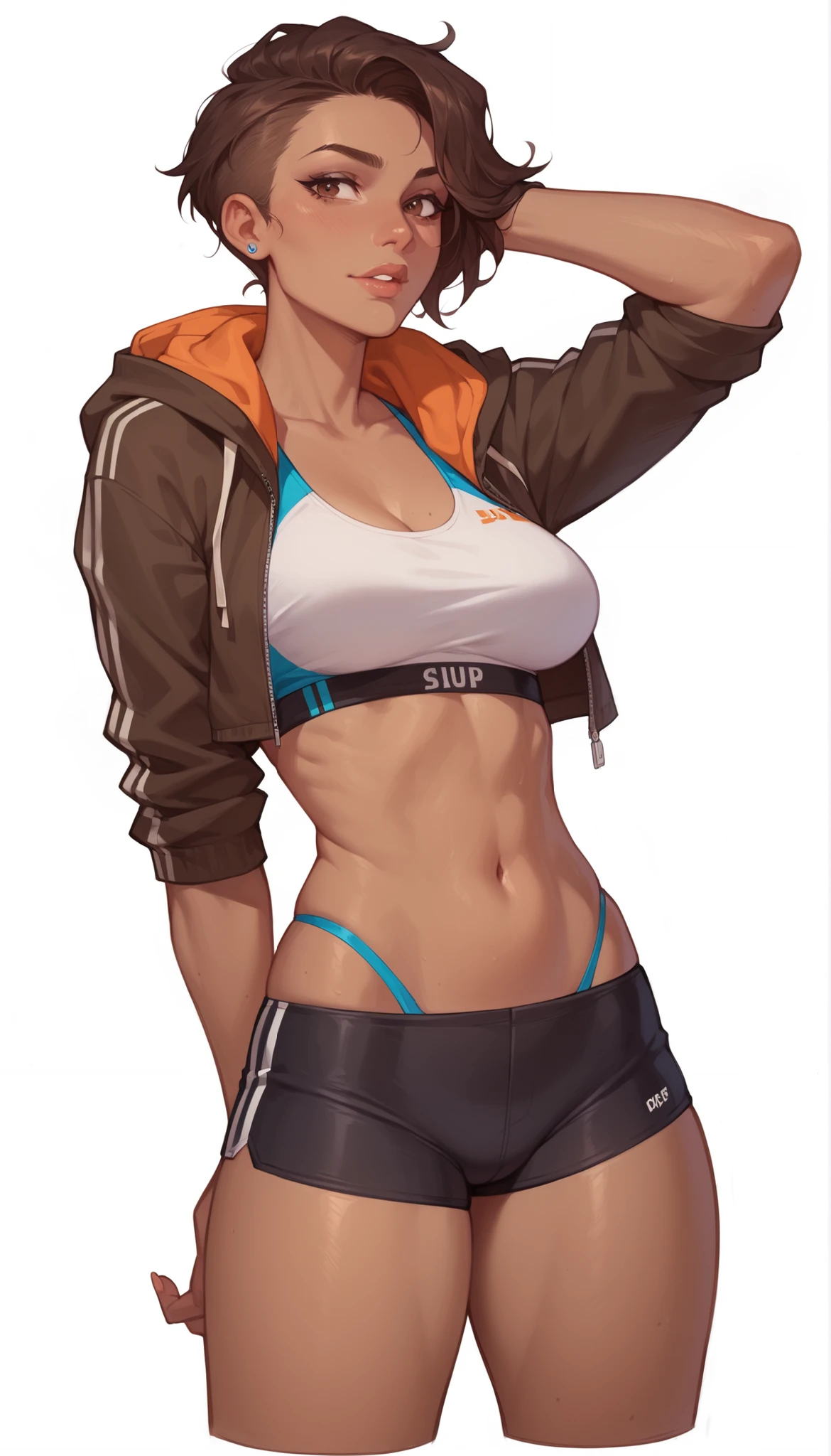 1 girl, tomboy, gamer, short hair, (huge thighs), (huge ass), nerd, (((Very Small breasts))), (wearing nerd clothes)