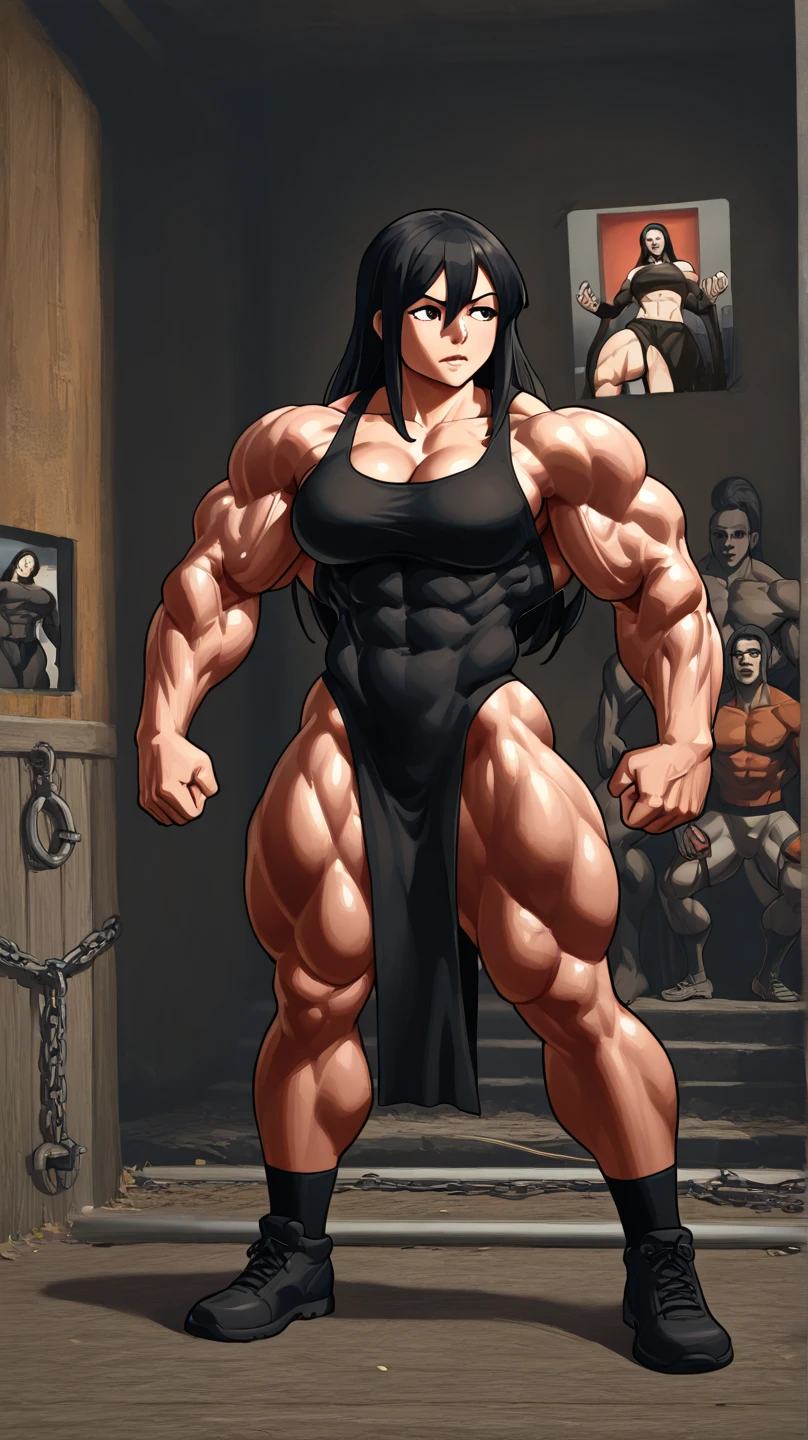 huge muscle woman at your bumped hard biceps