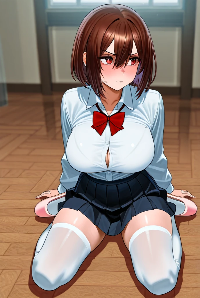 (highest quality:1.4, Add intense highlights to your eyes:1.4, Short, shiny brown hair:1.4), ((bedroom)), cinematic lighting, Shooting from various angles, nsfw, Japanese, ((short hair)), realistic face, realistic skin, light brown eyes, droopy eyes, eyelash, droopy eyes:1.5,lip gloss:1.4, (droopy eyes, look away), angle from below, (CA Uniform, ID card), customer, thin waist, thin thighs, Realistic Eye Size, unbuttoned shirt, Jacket, black pubic hair, beautiful breasts, areola, beautiful nipples, open your mouth wide, sex, blowjob, lingerie, open your legs, back, dildo, masturbation, pleasure, orgasm, hentai, ahegao, penis, blowjob, semen, squirt, street, sidewalk, Pee, Ahegao, blush, sexy, sex from behind, looking back, vaginal object insertion,