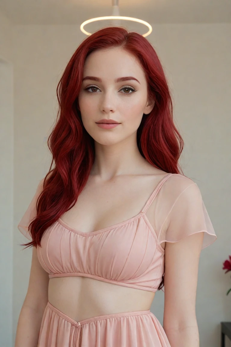 red hair, wavy, red-hair, russed hair, cabelos comelys, detailed hair, long  hair, Perfect Woman, 8k, comely