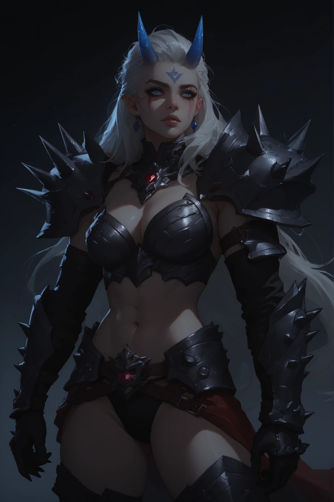 Demon vanguard in spiked obsidian armor, leading undead horde
