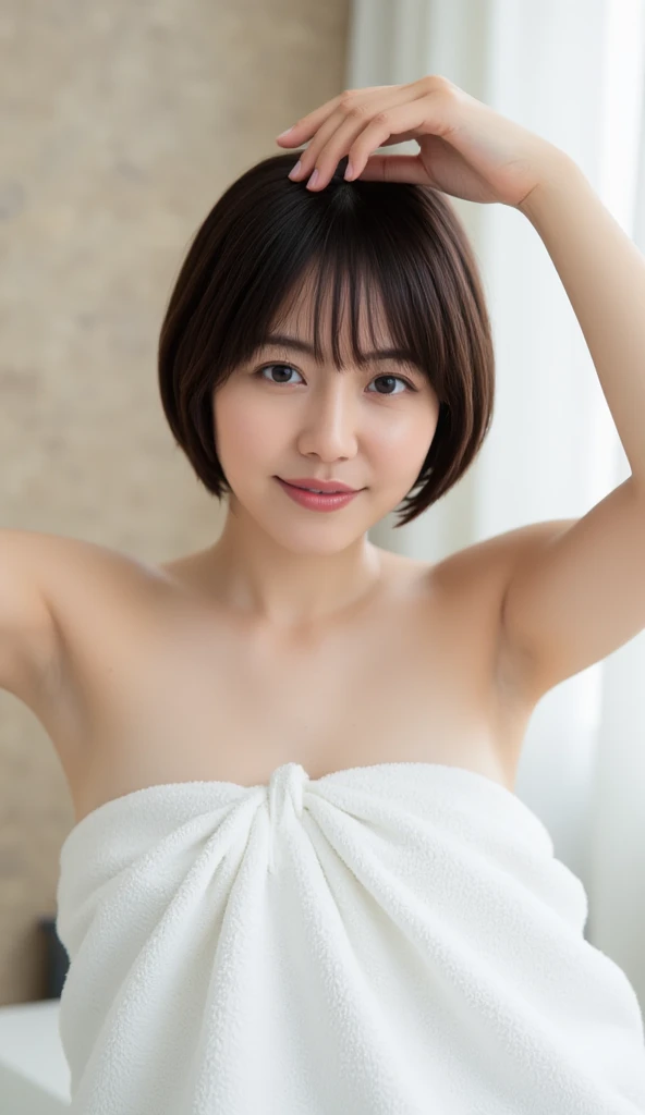 (masterpiece:1.2), Very detailed, Ultra-high resolution, (Realistic, photo Realistic:1.6), High-resolution RAW color photos, Professional photos, Dramatic lighting, 映画のFunctionalなシーン、Sharp focus:1.2, (Very detailed顔と肌の質感, Very beautiful eyes, Glossのある肌, Glowing Skin, Glowing Skin, Shining Face, Gloss, Oily skin, greasy face, Oily skin, greasy face, 強いGloss), Perfect Anatomy, Very detailed背景, 1 female, 25-year-old woman, Japanese women,Height: 168cm, (Short Bob Hair, Straight hair, bangs:1.3, Brown Hair), (Lean), (Flat Chest:1.7),((Small Ass:1.5)),(Thighs),((Thin legs)),(shower room),Functional,Glowing Skin, (((Dark navy strapless one-piece swimsuit、Japanese School Swimsuit))),(((Undressing,Upper body naked:1.5))),Wet swimsuit,(real Glossのある肌 texture), White skin,(((Browsing Caution))),Earrings,Seeking sexual activity,Invite to sex