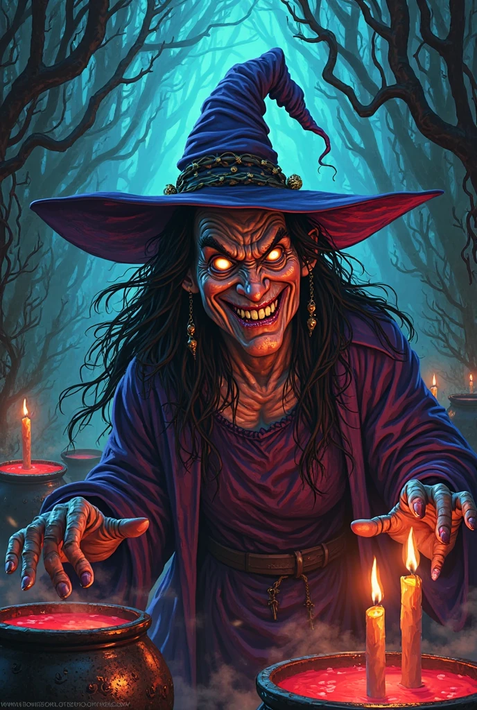 (orange:1.2), purple, black gradients, Inkstains, high quality, beautiful,  highly detailed, 8k, fantasy, ink dripping, broomstick brush, ClassipeintXL,beautiful portrait of a (laughing loud:1.5) horrible, Hallowen witch with wrinkled pale skin, glowing eyes and long vampire canine fangs, ink stained hair, from behind sitting on a broomstick, ,thunderstorm in the background (laughing loud:1.5) (horrible Hallowen:1.3) witch with glowing eyes, long vampire canine fangs, stained hair, from behind sitting on a broomstick, thunderstorm,non-representational, colors and shapes, expression of feelings, imaginative, highly detailed  . Mixture of watercolors and ink drawing style of Casey Baugh, an award-winning painting  (in the style of Robert Hagan),