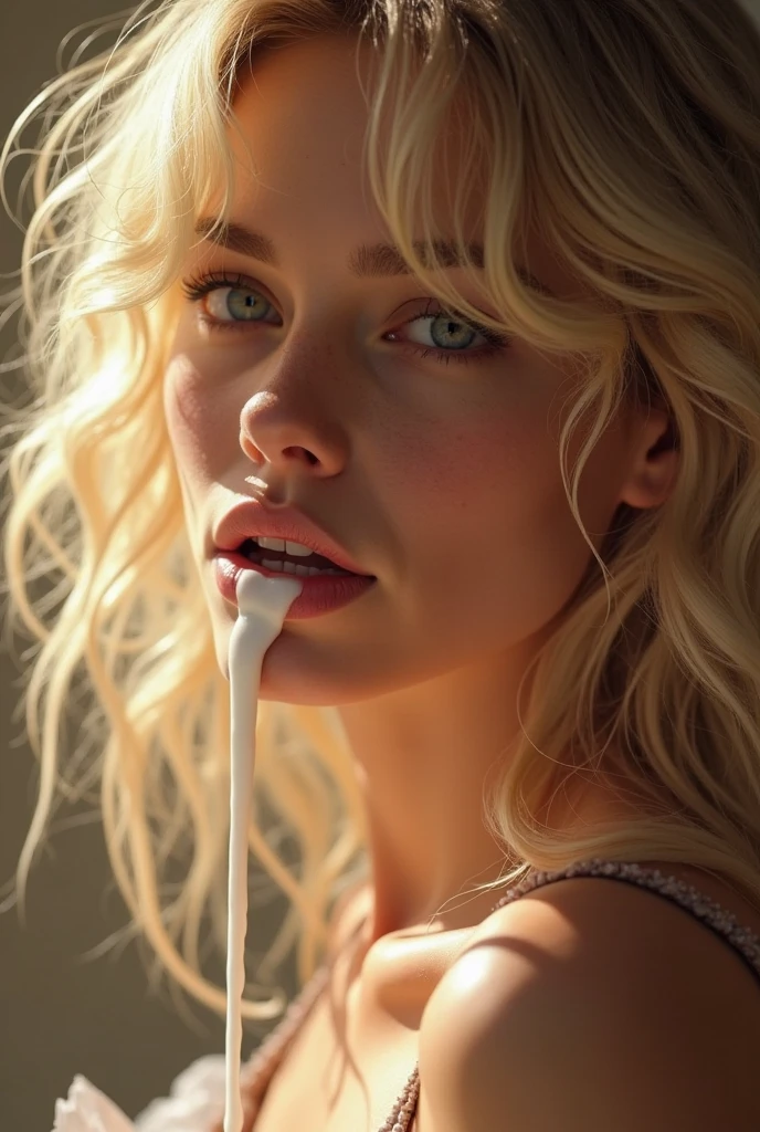 (from_below:1.3), nfsw, (cum on body:1.6), (wide open mouth:1.3), (wet hair:1.3), blonde hair, short hairs, eyeliner wings, night, elegant girl, nude, naked breasts, red lipstick, sexy, Ed Blinkey, Mikhail Vrubel, Atey Ghailan, Jeremy Mann, Greg Manchess, (WLOP:1.2), Charlie Bowater, Intricate, High Detail, Sharp focus, dramatic, photorealistic