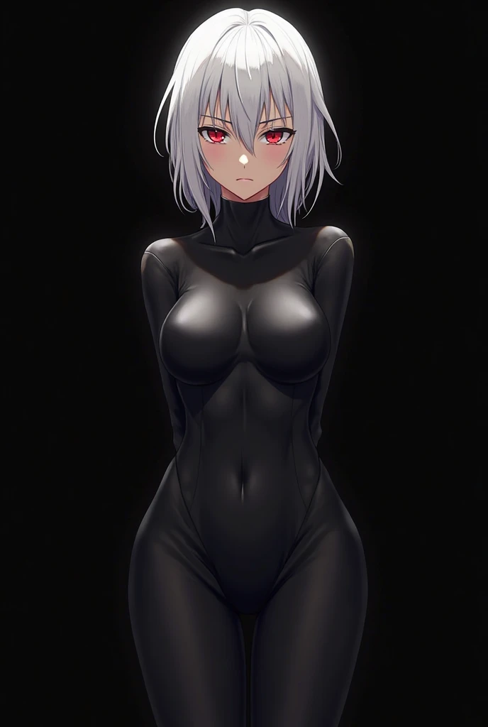 Black full body suit Red lines all over the body huge tit Big ass Whip thighs seductiv a smile succubus Sit up