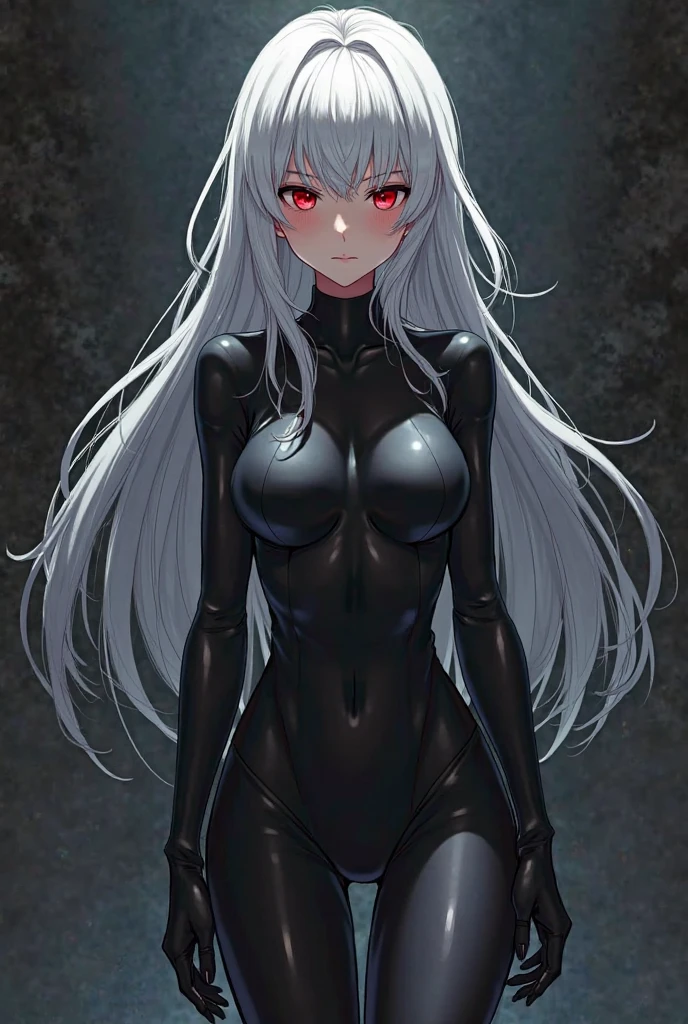 unnerving, spine-chilling, terroral, onesie,Red eyes,Venom possession,Blackened,long black gloves,Jumpsuits,Skinny one-piece latex clothing,Highlight her gorgeous figure,Wrap the whole body,symbiote,((Raised sexy)),onesie,Red eyes,Venom possession,Blackened,long black gloves,Jumpsuits,Black latex clothing,Blood-red eyes,Best quality, high resolution, Ultra-detailed, Vivid texture, Mask, Skinny one-piece latex clothing, bangs,Purple hair,Wear socks,Tears,anklet,washes,Blackened,Wrapped in black slime,Need,tmasterpiece,whaite hair,Golden eyes,Manteau blanc,Look up,The upper part of the body,Hairline,Fair skin,SideBraid