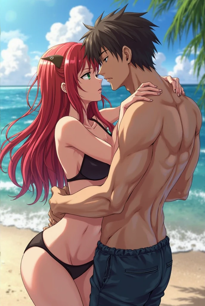 Japanese Girl(takashirohiroko, long red hair, intricate purple bikini, purple eyes, green earrings,), being on the beach, ((view from the back)), ((dynamic pose)),(being touched by men:1.5), 1girl,1man, 8k, highly detailed, illustration, ((Intricate Details)), (Beautiful and Delicate Eyes), (Illustration), (Silhouette) Absurd, ((Ultra-realistic Nose)),No Extra Hands, (Perfect Hands) , Mature Woman, ((masterpiece))), ((best quality)), ((intricately details)), ((ultra-realistic realism)), Ridiculous res, A MILF, Mature woman, highly detailed, illustration, 1. Mature women, ((Large breasts:1.1)),perfect hand, detailed finger, Beautiful detailed eyes, vd, , slim body, tanned skin, (woman wearing bikini, ), detailed background, perfect eyes, Seductive eye, Cocked buttocks, sexy, orgasmic, welcoming, inviting look, (man touching woman crotch), (man grabbing woman ), (man grabbing woman breast ), (man wearing beachwear) hentai breast grab(sex position)
