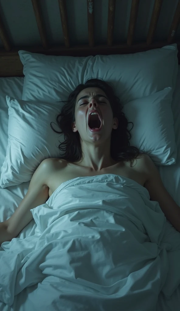Girl gasping on the bed