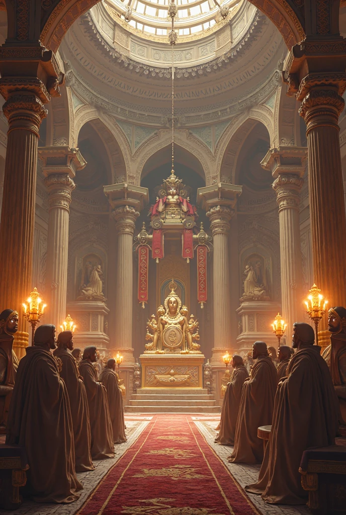 Recreate the not very realistic image of the council of the gods 
