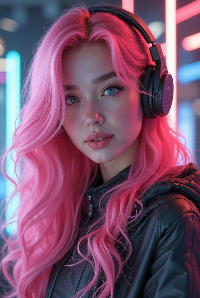 anime style, a closeup of a cartoon of a woman with ears and rabbit tail, with rabbit tail, with rabbit ears, girl design, mara, portrait, giesha, anime image, long hair, pink hair, hair covering ears, happy, polished and powerful look, exotic, tall  