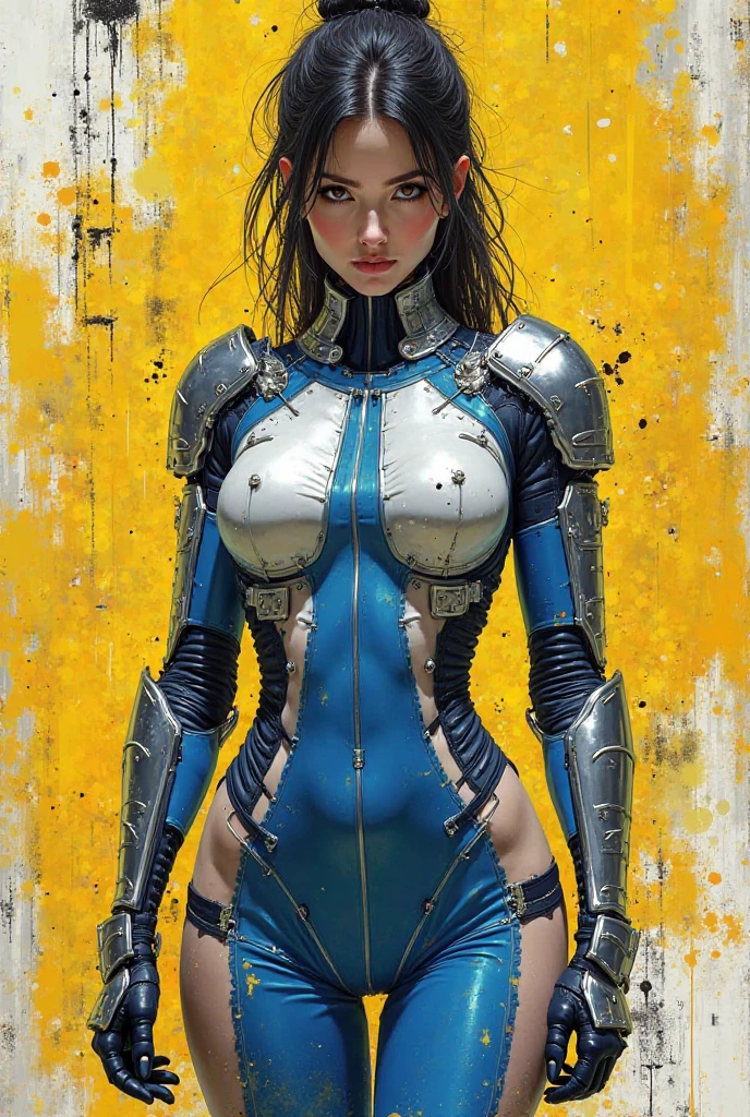 (((short arms))), ((( zombie nurse suit ))), (((bandaged arms))), ((high collar)), (((black with pink details))), (((best qualityer: 1.4))), (Unbeatable masterpiece), (hiper HD),(CG 8k hyper-realistic), (((brave face))), (((breasts big))), (((hyper feminine))), sexly girl, Tron,(black bob hair)), ((( sculptural body ))), (((1 Kizi))), Kizi cibernética de 25 anos com perfectbody,,Beautiful and well-groomed face,muscular body:1.2,solid color detailed jacket, (Head to thigh photos), Complex equipment, green dark,Long pants,Tight clothes are dark,With white stars and off-white stripes,,,,,Armor Metal Electronic Parts, Poison tattoos ) INFO, Kizi, (((standing alone))), pirralha violent, ((())), sexly, pose de atitude, work of art, post-apocalypse, (((manga style))), bounty hunter, violent, Manic, the way you want, slenderbody, thin but strong, perfectbody, roupa moderna, advanced technology, neon, sleeves with vertical striped pattern, neutral background, (( cowboy shot )). intricate visual