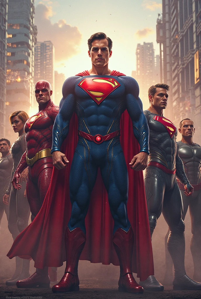 "Imagine a vast interdimensional field where a cosmic rip has occurred. Superman, now with the athletic and powerful body of Chun-Li, stands center-stage, astonished by his transformation while engaged in a fierce battle against alien forces. The scene captures the intensity of the battle, with explosions and laser beams firing around. Superman-Chun-Li's muscular and agile stance, iconic blue qipao, and powerful legs are emphasized. The alien forces are diverse, with intricate and futuristic armor, showcasing their otherworldly nature. The environment is a mix of swirling cosmic energies and detailed alien landscapes, rendered using the highly realistic and richly textured style of Unreal Engine. Add dynamic lighting and shadows to enhance the drama of the scene, with a focus on expression and movement. (ultra-realistic:1.2), (dynamic lighting:1.1), (Chun-Li's powerful stance:1.3), (alien forces in action:1.2), (cosmic energy backdrop:1.0)"