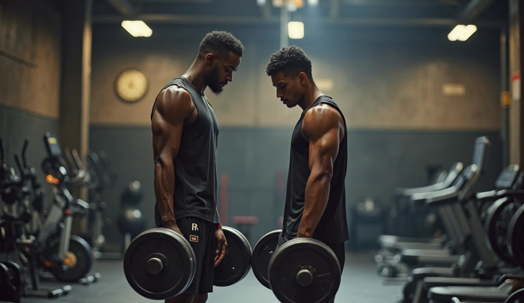 /Imagine a 25-year-old young black man playing sports in a rather realistic weight room