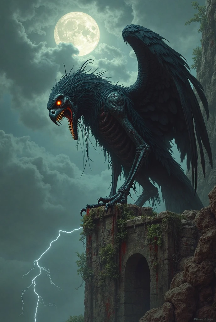 high quality 8k resolution, detailed and haunting, best quality, masterpiece, photorealistic, ultra-detailed, winged horror flying