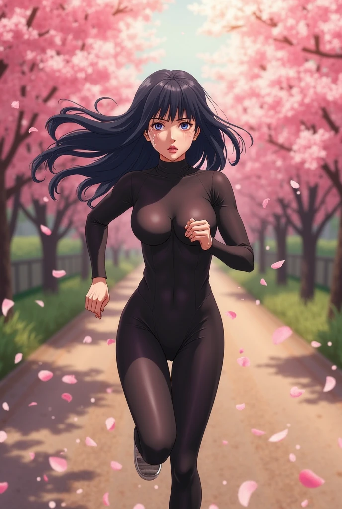 1girl, ((solo)), (((standing full body))), masterpiece, (high detail:1 1), Rough face, Natural skin, high quality, Hinata Hyuga, (((very long hair))), wavy detailed hair，(French braid hair), White eyes, （Big breasts:1.2 ），( smile:1.2），Face blush， (arm behind head:1.5), Sexy figure, perfect bodies, beautiful eyes, (Detailed face and eyes), (face: 1 2), voices, Extra, real photo, ... ... ........... PSD, sharp focus, contrast lighting, Delicate skin, High definition 8K, incredible details, realistic, professional photo shooting, 8K UHD, SLR camera, soft lighting , high high quality, film grain, Fujifilm XT3, magic, particle FX, (((she wears tight armor body suit, tight pants))), (((in the forest, dark forest, horror forest, lavender field, cherry blossom petals))), looking at viewer, (((Show cameltoe))), ((full body)), ((standing)), gloves, ((huge ass)), nipples, ((long sleeves)), (((sexy slim body))), focus, ((black boots)), ((black gloves)), ((focus)), ((blush)), ((tight pants))