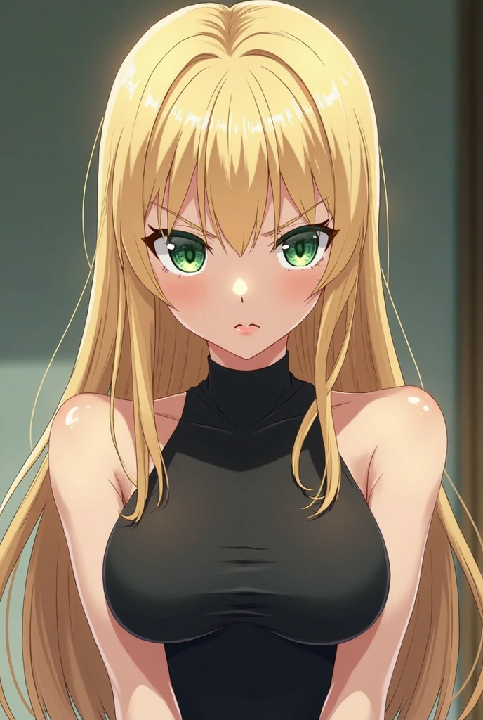 1girl in, 19, Solo, Long hair, Colossal , Looking at Viewer, blondehair, blonde hair, Bare shoulders, Green eyes, jewely, Full body see a necklace, off shoulders, Sweaters, Realistic, A sexy