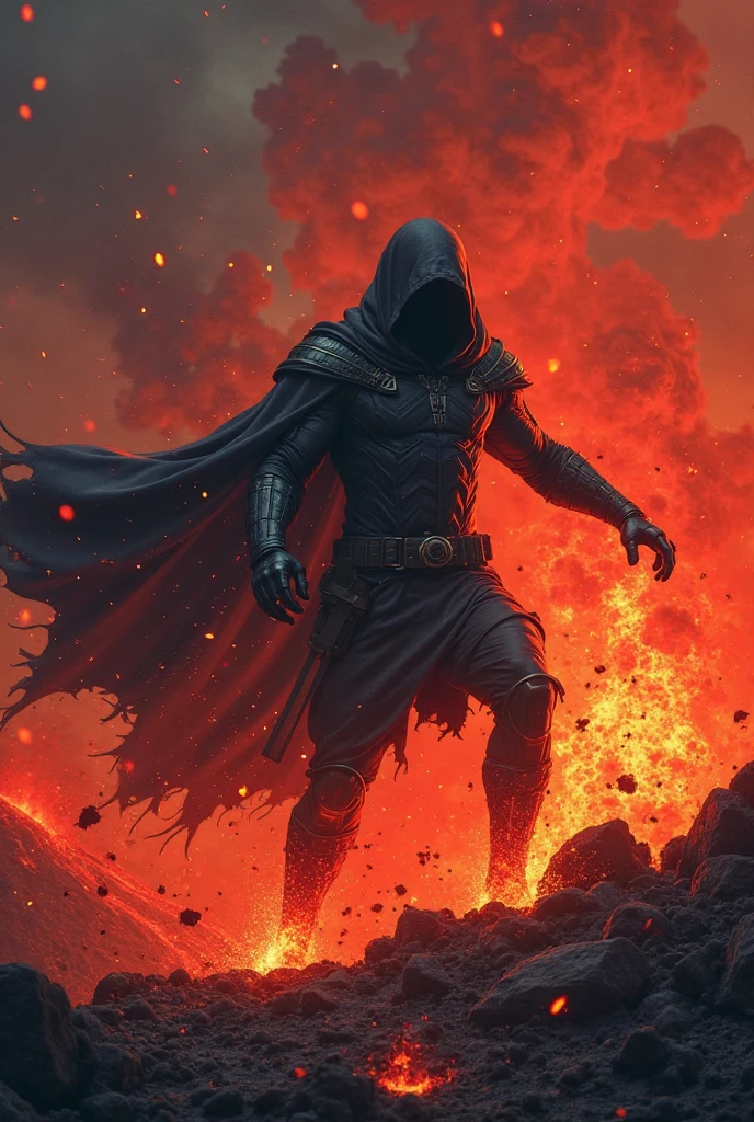 Create a high quality image of person with a dengerous person fire background