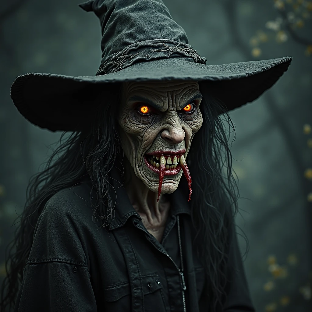 score_9, score_8_up, score_7_up, score_6_up, score_5_up, score_4_up, realistic style, photo, photorealistic, high detail, (sharp), (horror photo), cowboy shot, hideous witch, demon, (scary creature), scary face, pale skin, ugly face, demonic gaze, vampire fangs, looking at viewer, (graveyard background), night, (pitch darkness), dim moonlight, (great facial detail)