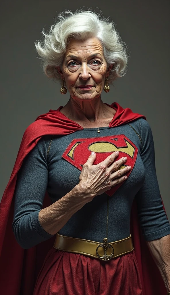 Superstrong Superold Superwoman(((1984s Supergirl costume))) Julie Hagerty naked; big and strong breasts. HD. Photograph, ((realism)), extremely high quality RAW photograph, ultra detailed photograph, sharp focus, high resolution, (detailed skin:1,3),high quality, film grain, Fujifilm XT3,Highly Detailed, movie, (Cinematic Photo:1.3) of (Realistic:1.3)