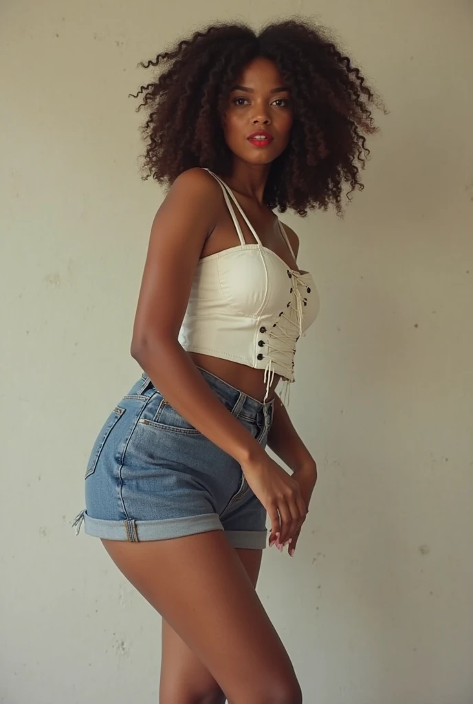 ((Best Quality)), ((Masterpiece)), (detailed), 1 girl, Short shorts, morena africana, showing butt 