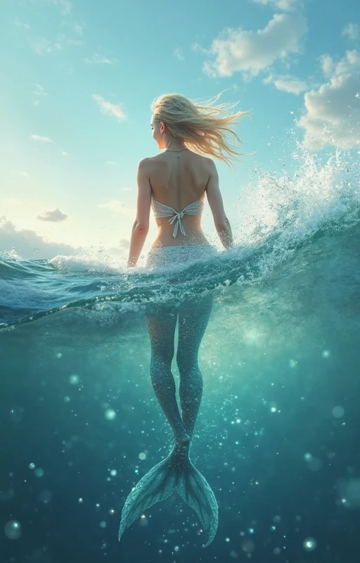 Minimalist Journey, diving, Solitary, 1 girl swimming gracefully with beautiful curves, Minimalism, Under the Sea, illustration.