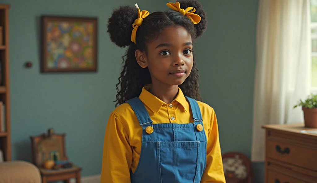 Afro cloth doll wearing overalls and bun