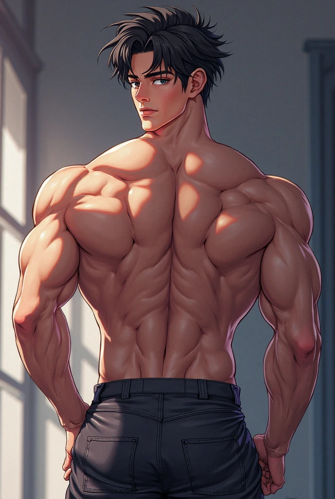 best qualtiy,tmasterpiece,face expressionless,超高分辨率,detailedbackground,realisticlying,1人,独奏,male people,musculous,Mature male,short detailed hair,Handsome looks,pull-up,Real shadows and light,depth of fields,boobgasm,Biceps,chest muscle,Abs,Sports panties,Detailed muscle texture