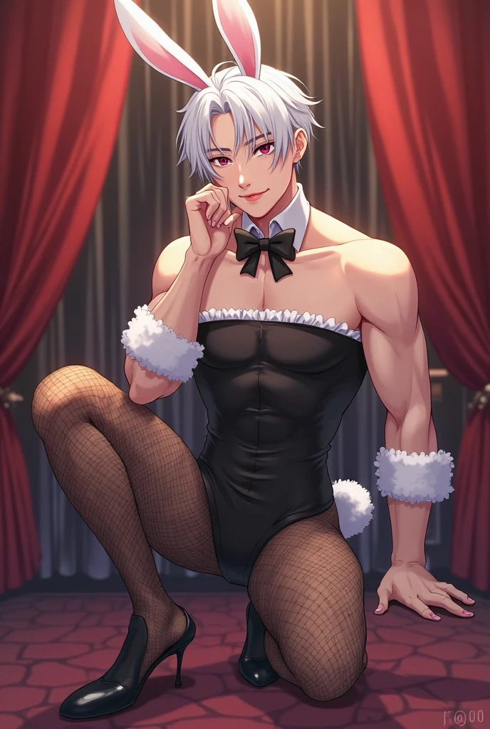 HD，single player，canine animal humanoid，Muscle tissue，Hedinar side view，Expose the whole body，Short hair details，white hair，Furry dog tail，gentle eyes，cool-pose，Handsome，Single hairy tail，white hair，fine medium hair，hair between eyes，white socks，Lying in bed，bracelet decoration，necklace，high cut swimsuit，garters，Anklet，kneeling position，Put your hands behind your back，Embarrassed face