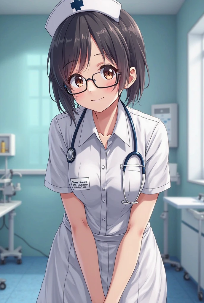 anegasaki nene、Shiny brown hair, short hair, (Beautiful brown eyes、Sparkling eyes, Fine grain)、smile、Ultra-detailed eyes、Highly detailed face, Highly detailed eyes,


 (A beautiful and sexy woman who looks like a demigod , Wearing glasses, Pencil Mini Skirt,(((Medical Coats:1.5))) , Geeky look)  (Relax in your work chair)