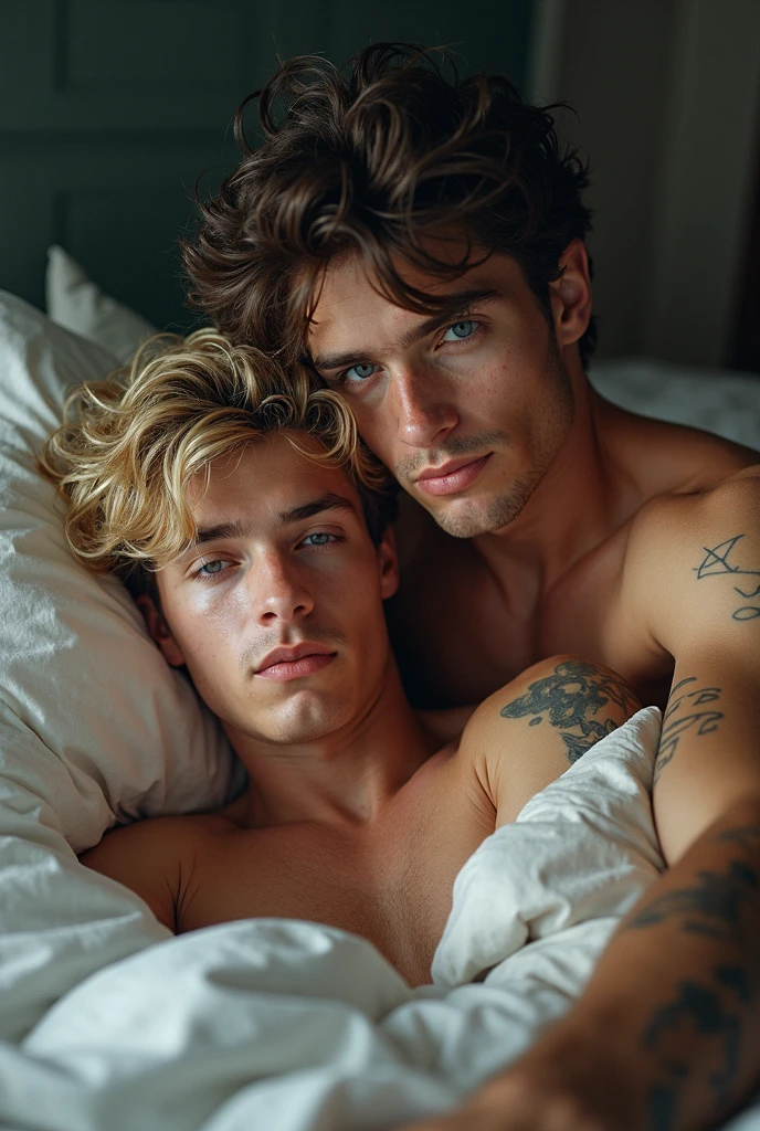 Handsome 18 year old man with blond hair who is a is having sex with another man