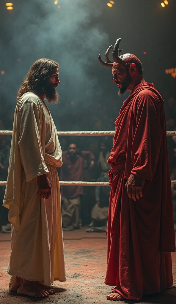 Jesus qui coach un boxeur dans un ring face à c’est problème