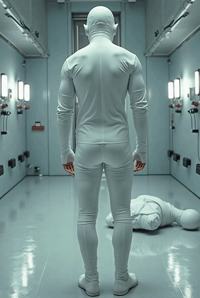 professionally color graded photograph of sexy slim Afghan 21 year old queer man model wearing rope straitjacket, walking on fashion runway, hard focus, depth of field, <lora:StraitjacketPsycho_v2:0.7>