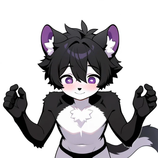 the only person，shaggy male，hairy pubic，aardwolf，canid，White fur，a purple eye，fullnude，out your tongue，the shy，There is a blush on the face，The top of the head is black，Black ears，The eyes are full of longing，drools