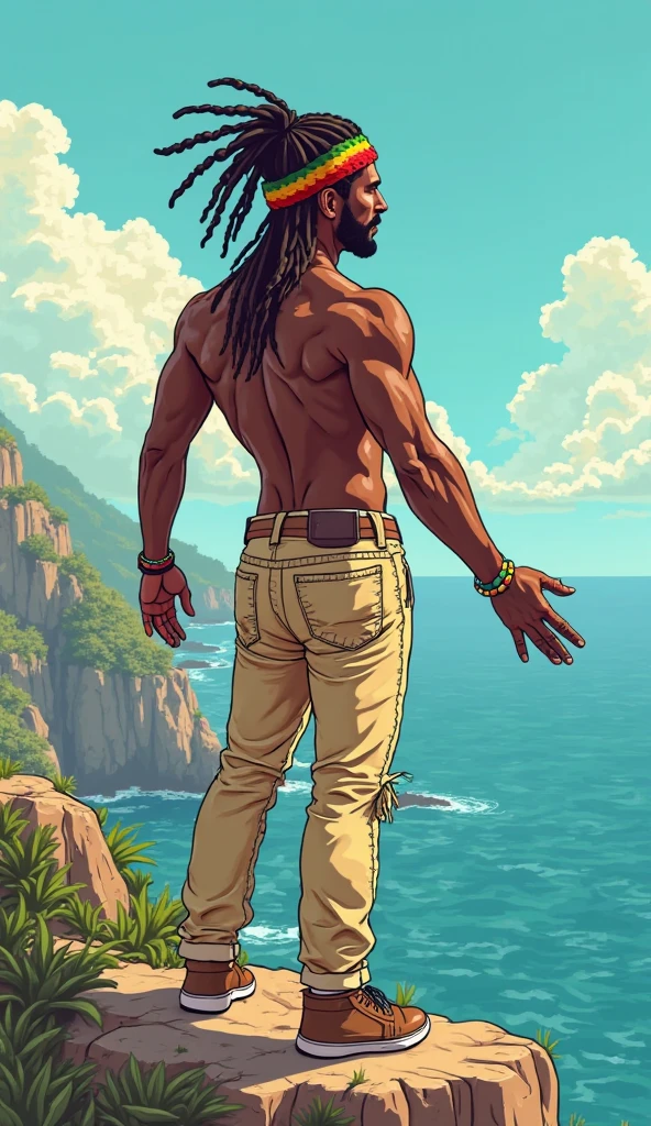 Full color drawing of Jamaica Hip Hop, Hip Hop, Hip Hop, Hip Hop, Loose Jeans, Rap (((Graffiti Art) (author:Karen Griffiths))), On the sea background, Crazy details, Intricate details, Ultra Detail , Low contrast, Movie Soft Light, Exposure Blending, HDR, front