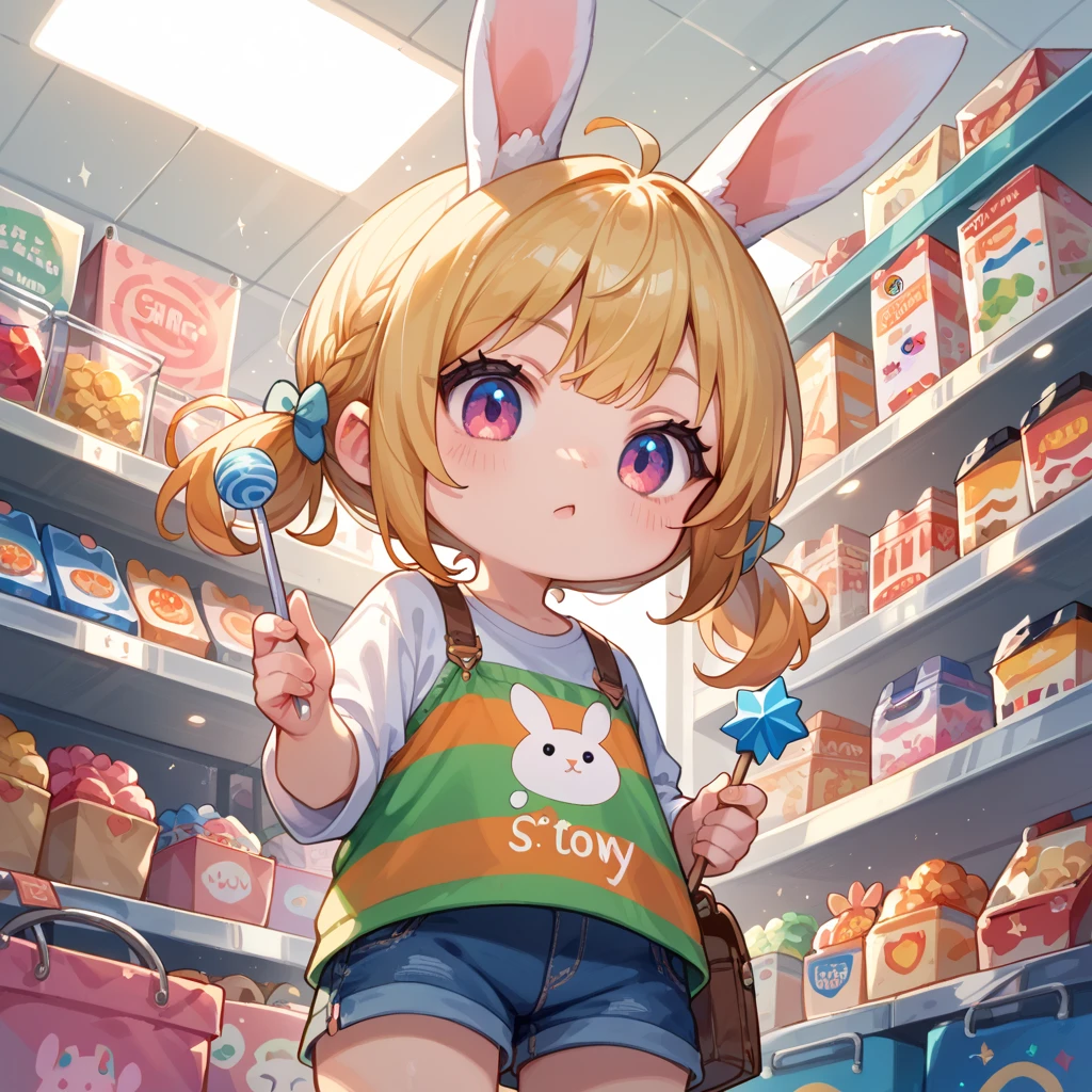 (:D:1.2),One girl. (masutepiece, of the highest quality, Kyoto Animation Style Illustration, of the highest quality, Official art, aesthetics, Beautiful details, :1. 2), BREAK, (17 years old girl), Very detailed, colourfull, highest details, BREAK, (medium breasts),(Orange Eyes:1.2),(girl, Cute, Graceful, Loli face,Pink hair,a short bob,tareme, gleaming skin, Hugging a stuffed rabbit, Playboy Bunny,(Suit Style, Short suit skirt,Long lace white gloves wet with sweat, Black cardigan:1.1), High socks with pink and yellow stripes,Pink Bunny Years Hair Band,BREAK,Waving hands,Standing with a smile,(closes mouth),Open legs,Angle from below,The skirt turns over in the wind,Strap panties visible,BREAK,In front of the convenience store cash register,Being in front of the cash register,Have new pants,Multiple guests,The high school boy behind me is embarrassed,Female clerk with puzzled face,