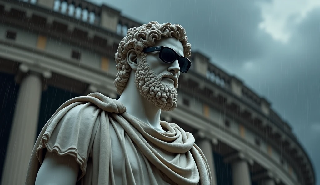 Greek statue wearing a pair of sunglasses