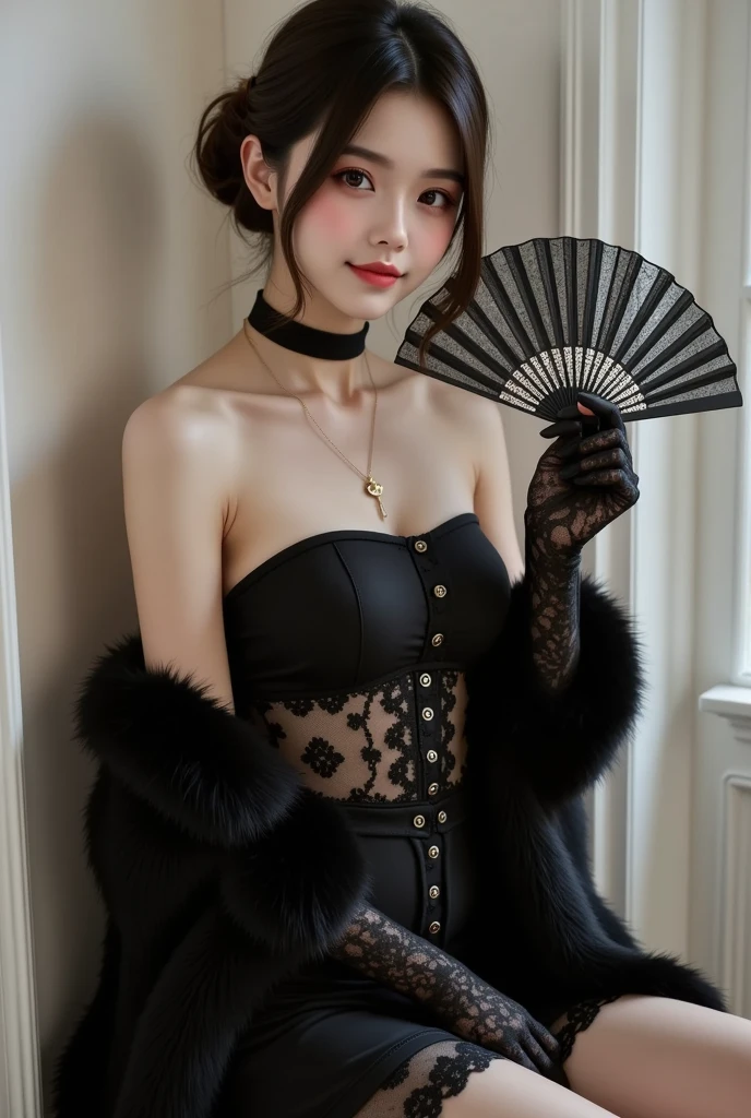 (Standing in honor:1.2,put hands hip:1.2),((from below:1.2)),(Highest quality, Very detailed, masterpiece:1.2), 1 women, Very thin body, length, Thin legs, ((Black short hair:1.2)), ((Thick and fluffy bangs)), Very detailedな顔,A faint smile, small, Thin Nose, small thin mouth, Extremely sharply focused eyes, Japanese, Beautiful Face, Realistic eyes, Beautiful and beautiful eyes, Realistic Skin, Beautiful Skin, charm, (A vivid face), Beautiful Hairstyles,(black color night-gown),Creepy and unique hairstyles, High resolution, Vibrant color palettel, Amazing place,((Background white))