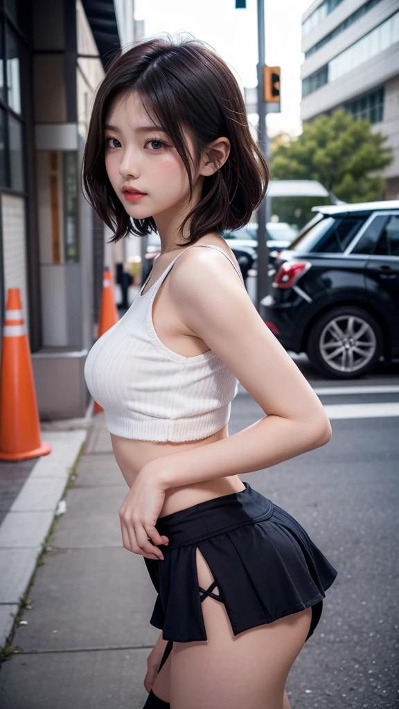 1girl in, 20yr old, gradient, up looking_で_viewer, Black_hair, Solo by JM, Yoshiko Akishino, Shorthair