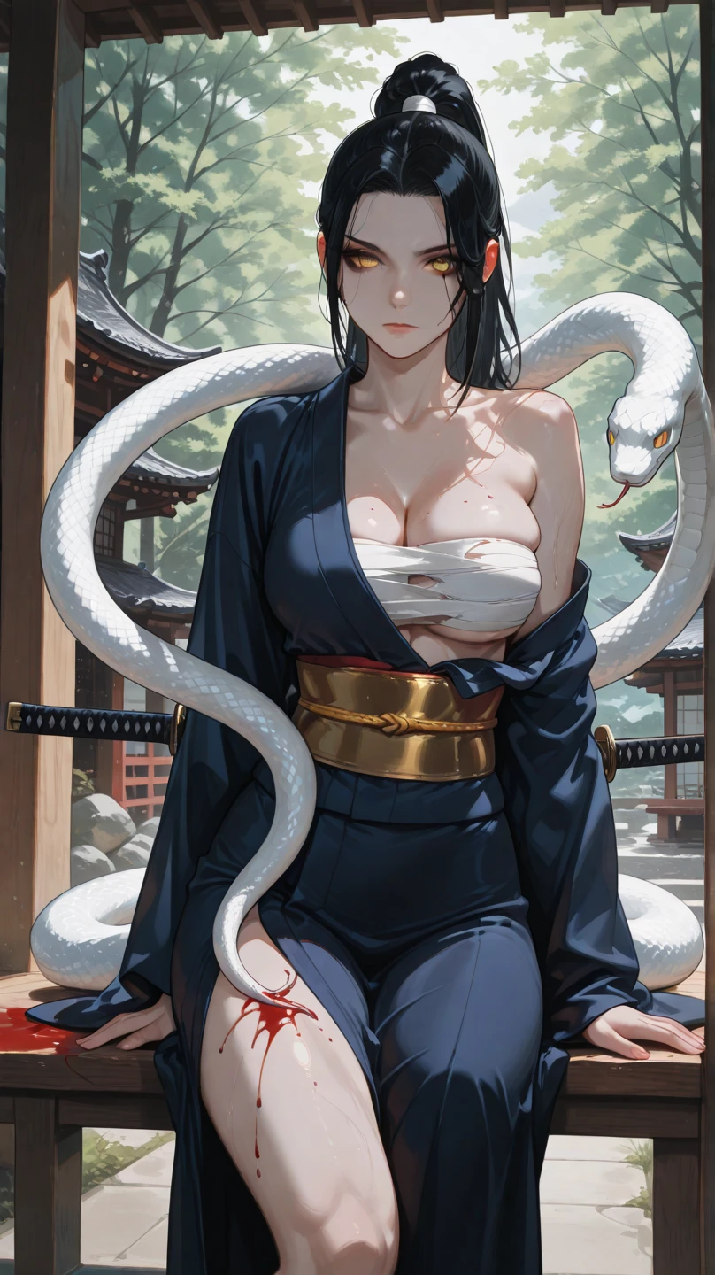 anime drawing of a woman in a white dress holding a snake, inspired by amano, inspired by Kusumi Morikage, inspired by Nishikawa Sukenobu, inspired by Masamune Shirow, inspired by Hishikawa Moronobu, inspired by Keisai Eisen, inspired by Kitagawa Utamaro