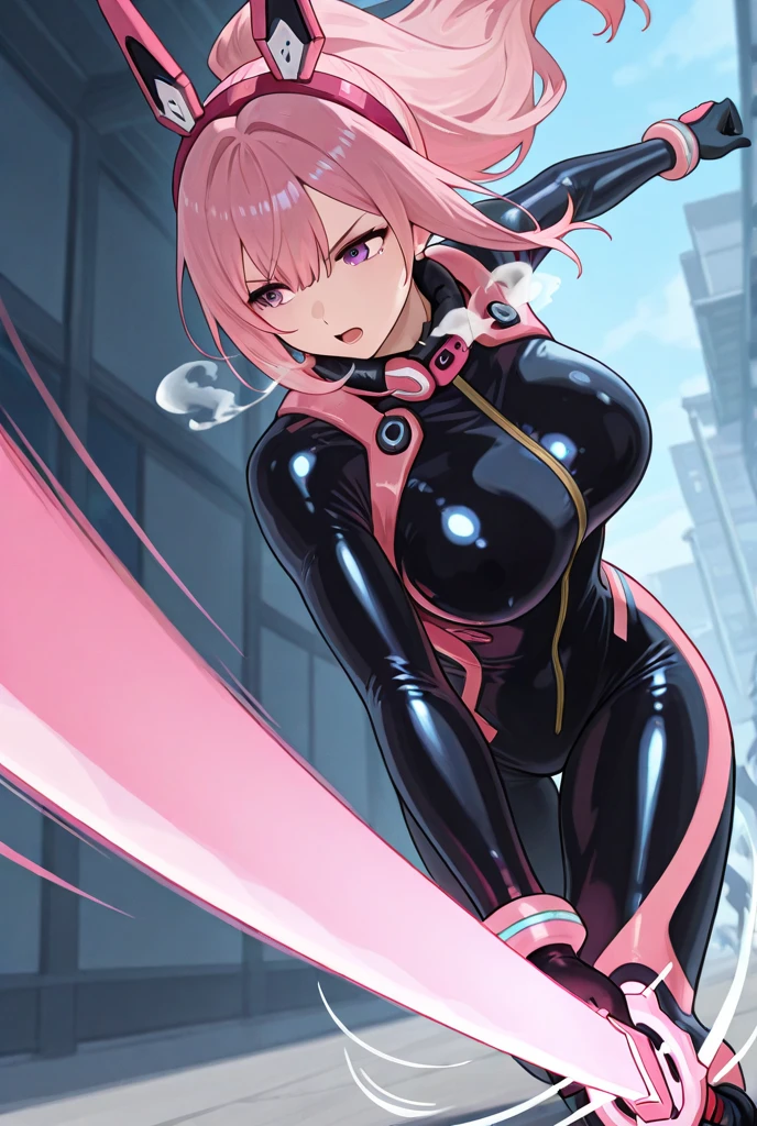 (8k, Highest quality, masterpiece:1,2), (Realistic, Photorealistic:1.37), Super Detail, One Girl,), (Very detailed), (Beautiful and detailed eyes), (Highest quality), (Very detailed ), (masterpiece), (Detailed face),20-year-old, ,1 girl, ((Pink Hair,Long Hair)), Medium chest, Dressed, Perfect lighting, break, (Tight clothing:1.5), (heroine:1.4), (Japanese special effects:1.3), (Bright pink:1.5), (High gloss:1.5), (Shiny bodysuit:1.4), (Short bolero jacket:1.2), (Black accents:1), (High neck tops:1), (Long sleeve:1), (mini skirt:1), (Front slit:1), (PVC:1), (Belt Details:1), (Knee-high boots:1), (gloves:1), (Silver Symbols:1), (Heroic Accessories:1), (mask:1), (goggles:1), (Wrist cuff:1), brake, (Upper body and knees:1), (Flowing Hair:1), (Ecstatic expression:1.5), (Blushing:1.5), (Look straight:1), (Sweat:1.5), (vapor:1.2), ( handjob gesture:1.2), (Girl trembling with sexual climax:1.1), (Inspiring costumes:1), (Twisted fuselage:1.5), (dark gradation background:1), (Spotlight lighting:1.1), (Shiny Costumes:1.2), brake (Cum on body :1.5)