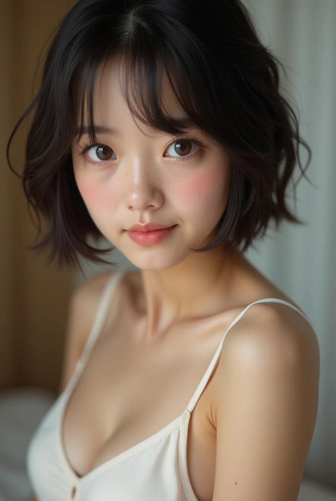 (masterpiece:1.3), (8k, Photorealistic, RAW Photos, Best image quality: 1.4), Japanese, (One Girl), Beautiful Face, (A vivid face), (Black-haired, short hair:1.3), Beautiful hairstyle, Realistic eyes, Beautiful Eyes, (Realistic Skin), Beautiful Skin, Charm, Ultra-high resolution, Surreal, High definition, Golden Ratio, Detail Makeup,Seeing the viewer,Mid-breasted,Pink Lingerie、Pink Bra、Pink Panties、Seamless Lingerie、Cabin attendant、nurse