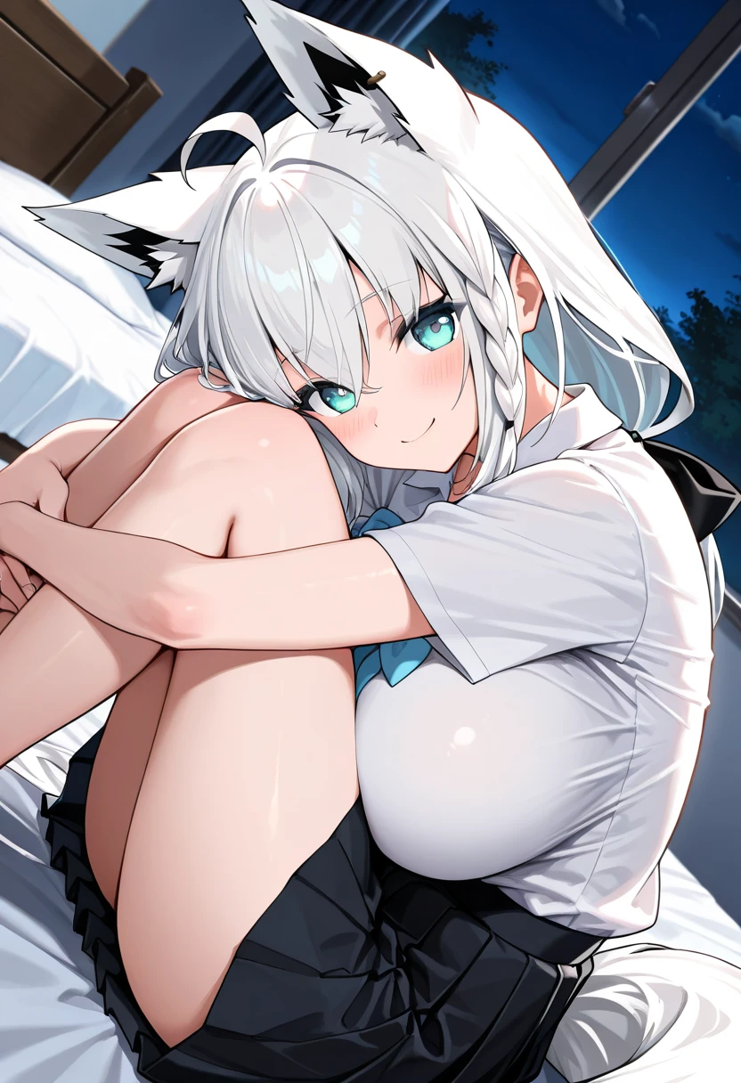 I lay on the bed with azusa_(blue_archive) and Azusa suck my cock,Blowjob, Azusa's tongue, sperm
,two_wings,absurdres,Yellow_halo,white_hair,blush,cleavage,closed_mouth,halo,small_breasts,nose_blush,off_shoulder,thighs,white_shirt, best quality,((purple_eyes))