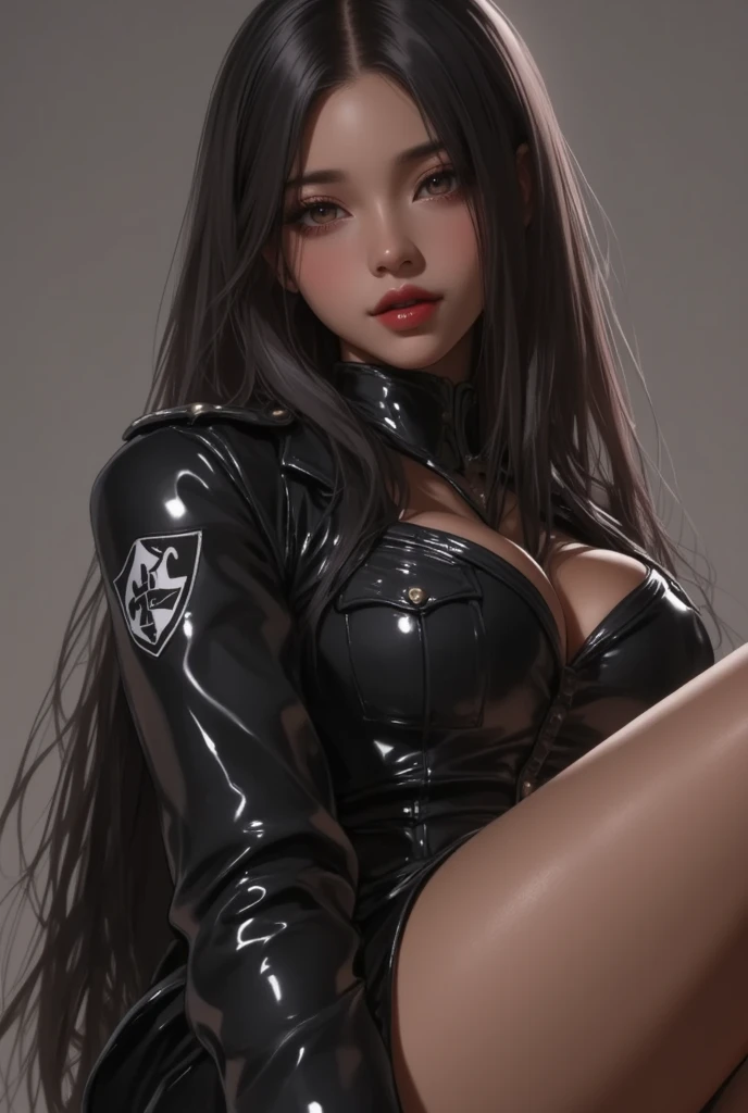ubel,dark green hair,long hair,side ponytail,hair between eyes,bangs, (beret, black jacket, open clothes, cleavage, midriff, (Make the subject look three-dimensional with the contrast of light and shadow),Cute and beautiful 22yo girl,(masterpiece:1.2), best quality, high resolution, unity 8k wallpaper, (illustration:0.8), (beautiful detailed eyes:1.6), extremely detailed face, perfect lighting, extremely detailed CG, (perfect hands, perfect anatomy),(brown eyes: 1.1),Brown hair,watching at viewers,black suspenders,(Bulging ,big breasts:1.1),tacticul jacet,Black miniskirt,garters,Gaze,Small face,bangss,holster,Belt Armament,Beautuful Women　srestrained,hands up,sitting Lying in bed,Leg holster ,Gaze,black boots,panty shot, extremely detailed face, perfect lighting, extremely detailed CG,
