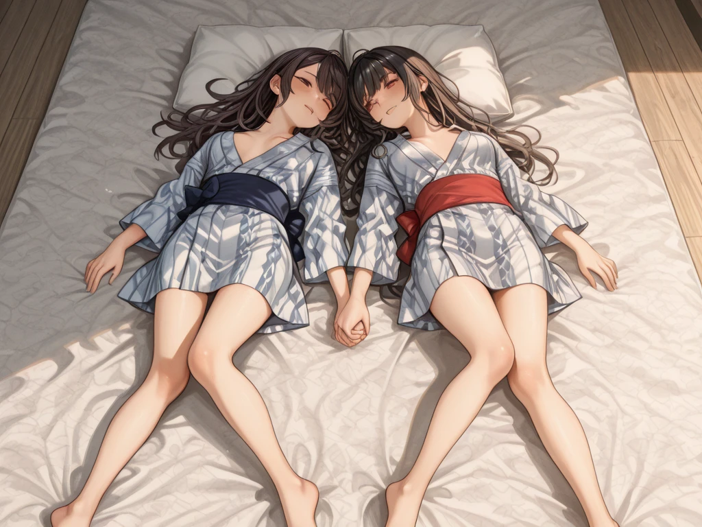 1girl, full body, nap pose, floral pattern dress