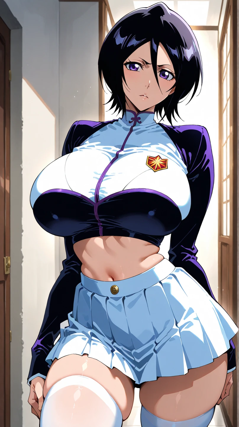 sitting on luxury sofa, spread her legs, (window with night city view), (light tulle sheer wedding dress), wedding veil, See-through pantyhose with white lace ruffles, white lace ruffle garter belt, cleavage cutout, clothing cutout, bare shoulders, (luxury livingroom background), (sunny weather), Litchi Faye-Ling, mature woman, anime cels style, best quality, high resolution, 1girl, (huge breasts:1.2), beautiful face, Beautiful Finger, Beautiful long legs, Beautiful body, Beautiful Nose,Beautiful character design, semi-rimless eyewear, black hair, very long hair, ponytail,Bangs,purple eyes, (cowboy shot), smiling, looking at viewer, pov from below