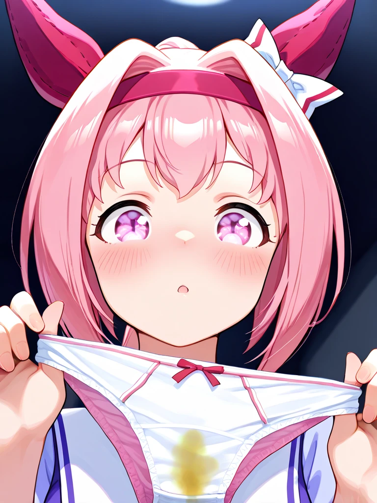 (Perfect body),highest quality,16k,(Browsing Caution)、Anime Screen Capture、((blush)),(short hair), (((Orange eyes))),Thick and tight,((((Pink Hair)))),Sweat,(((Swollen nipples、Hands behind head、Both armpits))),cowboy_shot,((((Wavy Hair)))),Ahoge,Valletta,(((Yellow sleeveless_Frills_Jacket))),(((ピンクのFrillsミニスカート))),(((Light blue striped panties))),(White knee socks),(White gloves),((Panty shot)),The wind blows up my skirt、Big Ass,Flat Chest、blush,Close one eye、Looking at the audience,((( He is short))),((:d)),(((Put the headset on your head))),(surprise),(From below),((Idol)),((1 girl)),(((Pink bow tie)))