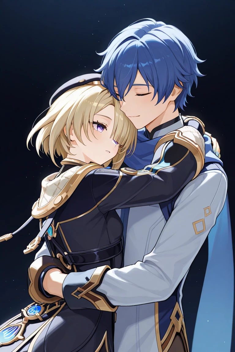 1man1girl, couple, sex, furina with aether, furina \(genshin impact\), heterochromia,hat,bule hair,blue eyes,ascot,brooch,long sleeves, jacket,blue bow,gloves,white shorts, thigh strap,ocalors_(genshin_impact), blue_eye,sclothing_cutout, small_chest and breast, multicolored_clothes, gold_trim,gradient_dress, anime artwork a photo of young boy aether, ahoge, black gloves, blonde hair, golden eyes, complex background, brown shirt, earrings, white scarf, braid, standing with serious looking, high quality, 8k, soft shadows, dystopia, full body shot , (masterpiece, best quality, ultra-detailed, best shadow), shoulder armor, armor, magic, (detailed background),depth of field, (male, young boy), symbol-shaped_pupils, looks like 15 years old, sora, curly blonde hair with braid on the back, detail shot, short sleeves, bellybutton shown a little . anime style, key visual, vibrant, studio anime, highly detailed, couple, doing sex in a room, creampied, happy sex, icouple doing sex, blushing, kissing, cum in pussy
